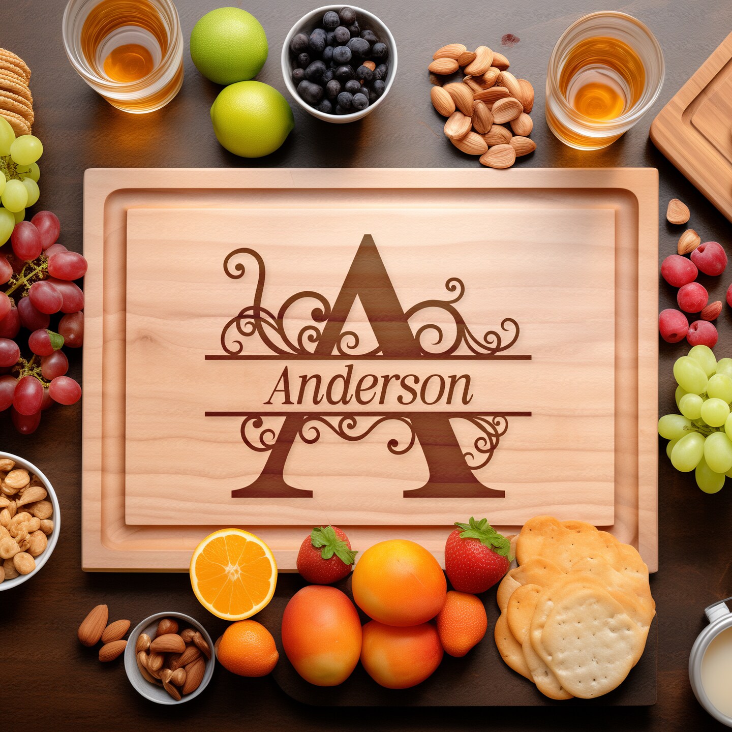 Laser fashion Engraved Personalized Cutting Board Monogram