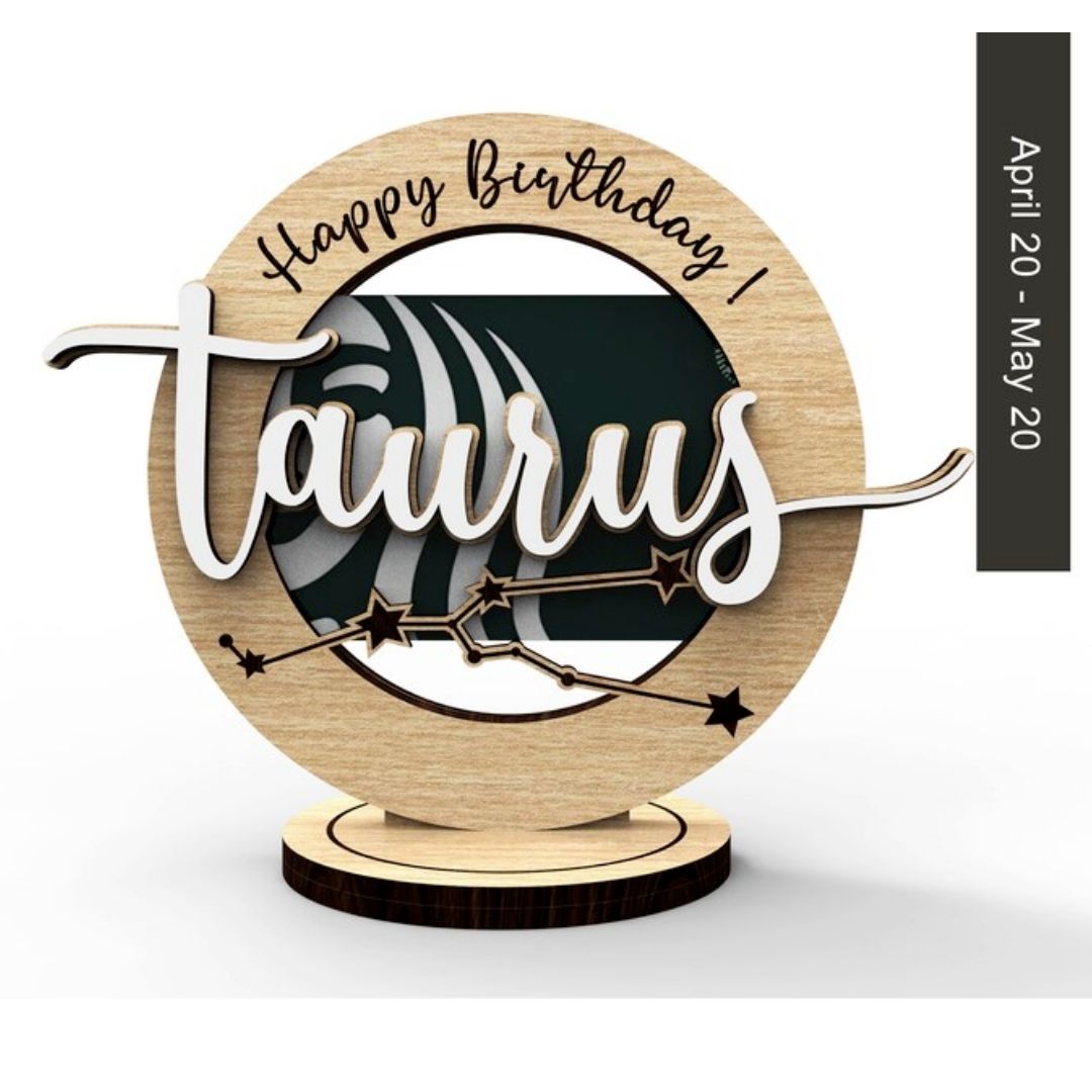 Urbalabs Wood Happy Birthday Taurus Astrology Earth Sign Engraved