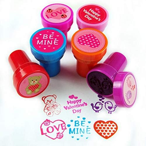 TINYMILLS 12 Pcs Valentine&#x27;s Day Stamp Kit for Kids - Valentine&#x27;s Day Self Inking Stamps Gift Party Favors