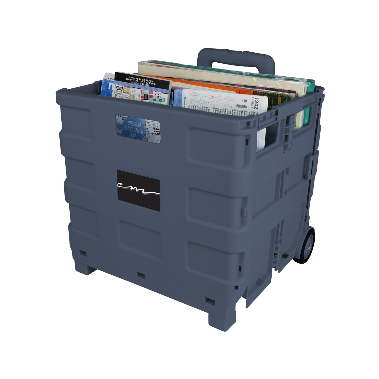 Collapsible Plastic Rolling Craft Cart, Blue