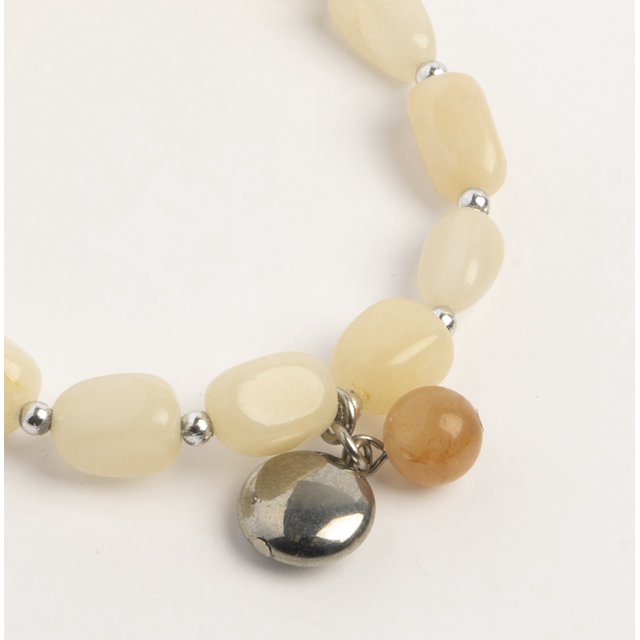 Earth&#x27;s Jewels Semi-Precious Honey Jade Naturel Jasper Yellow Bracelet, Circle Charm