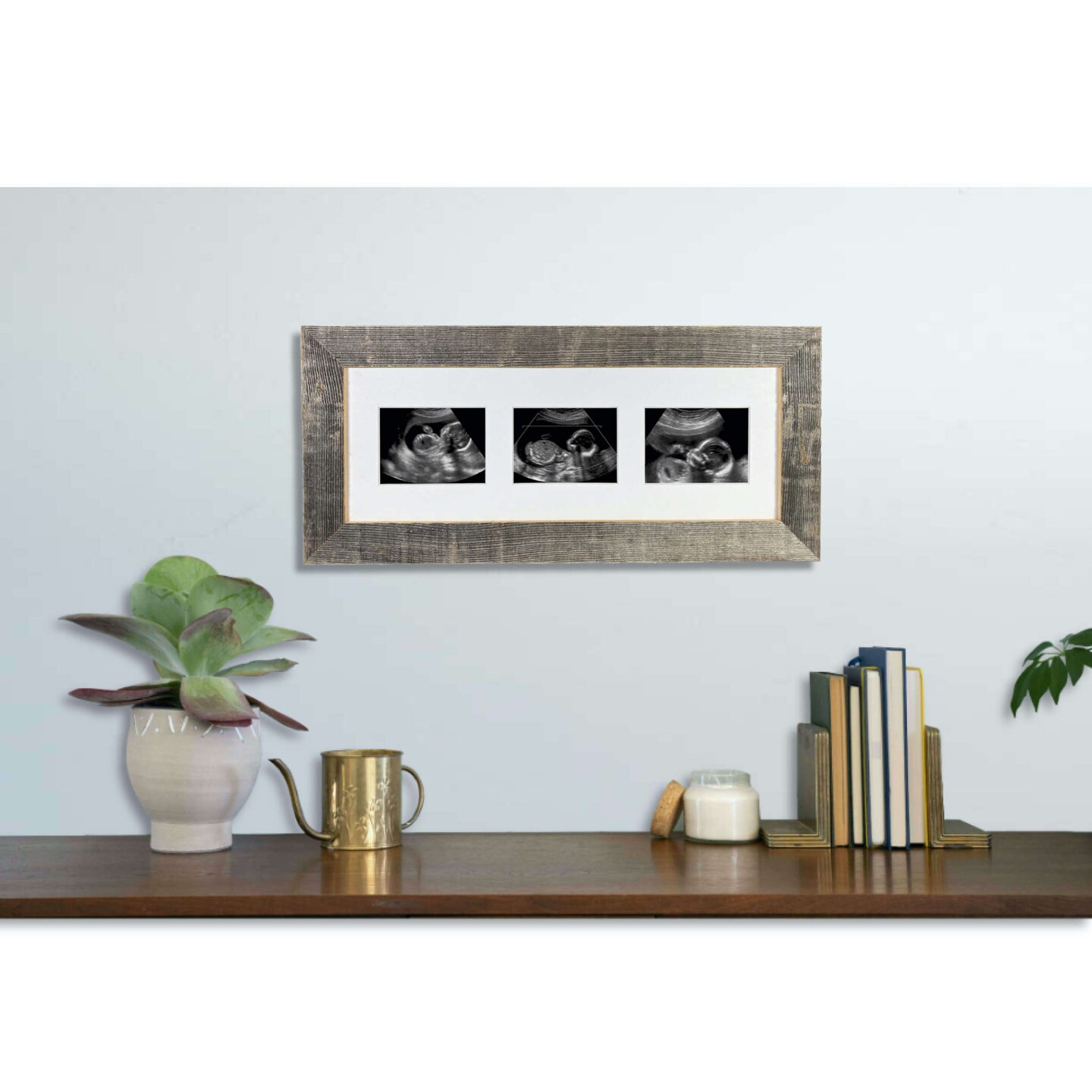 Rustic Farmhouse Sonogram Series Reclaimed Wood Picture Frame with 3 Openings for Sonogram photos
