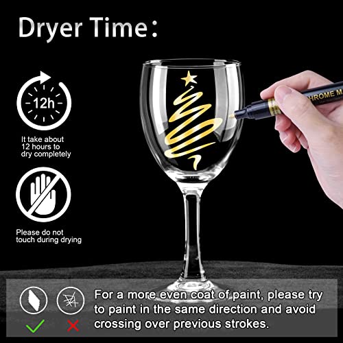 6 Pieces Liquid Mirror Chrome Markers, Silver & Gold Oil-based Permanent Chrome Mirror Paint Pens for Model Painting, Repairing, Marking or DIY Art Projects, Waterproof Reflective Gloss Metallic Markers