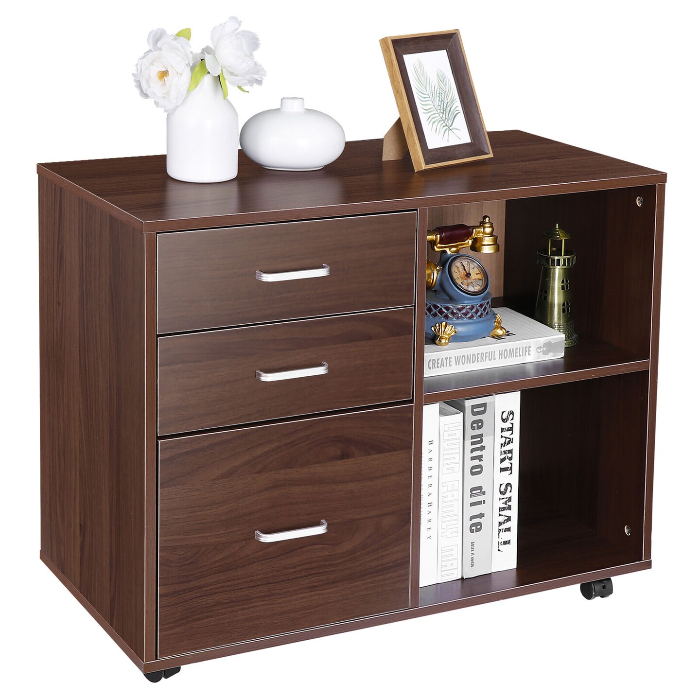 Mobile Lateral Filing Cabinet Printer Stand Storage Shelves.