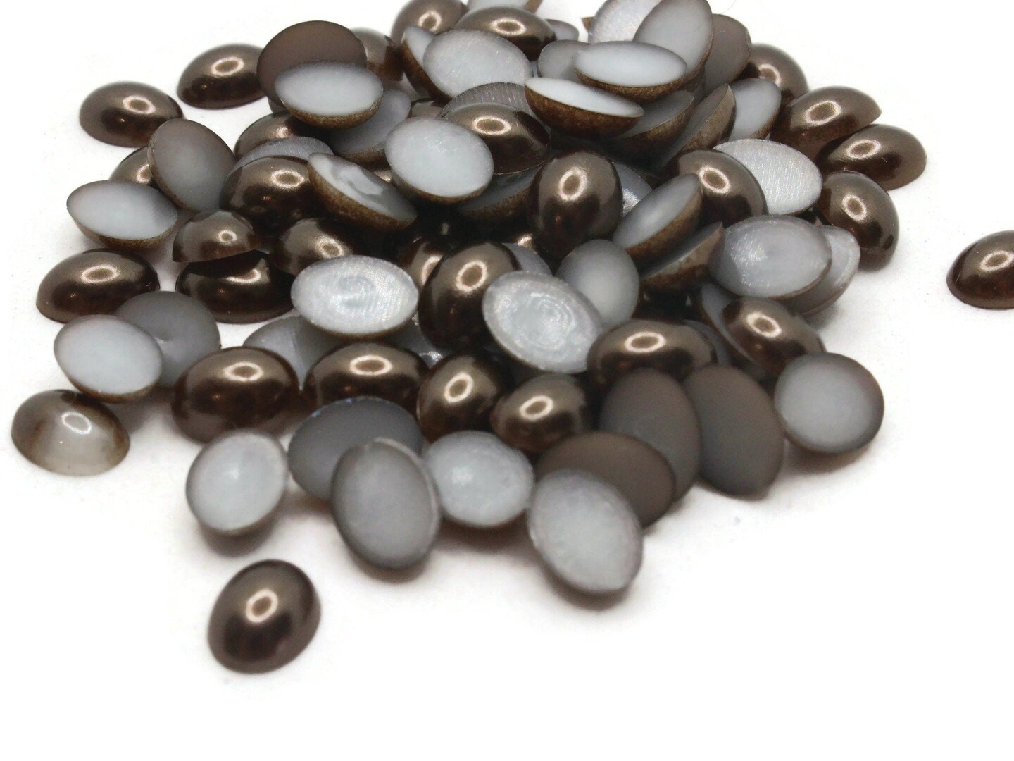 100 8mm x 6mm Brown Pearl Oval Flatback Plastic Cabochons