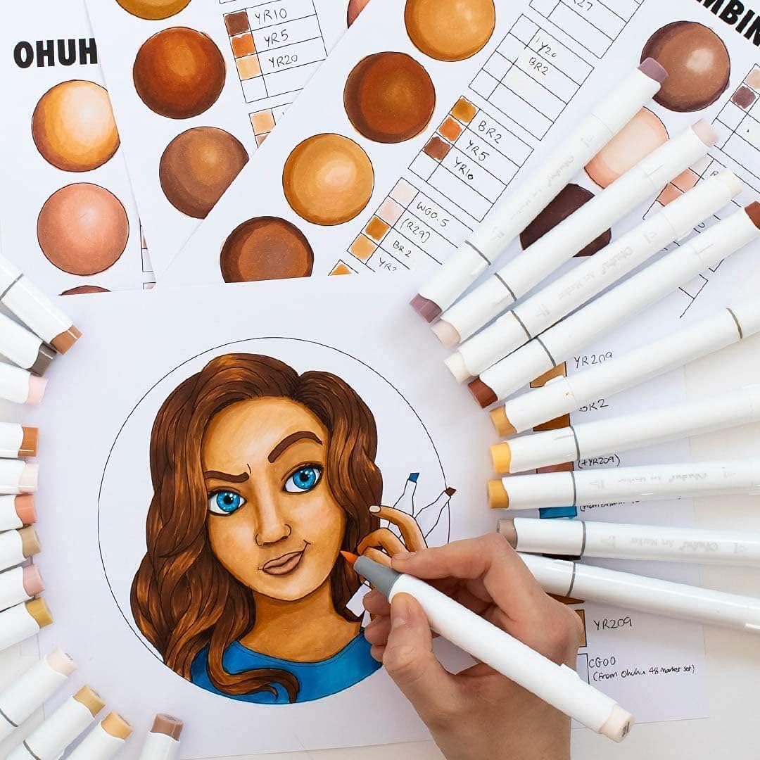 Ohuhu Brush Markers Skin Tone - 36 Portrait Skin Colors Double Tipped Art Marker Set for Artist Adults Coloring Illustration- Refillable- Brush &#x26; Fine Dual Tips- Honolulu B of Ohuhu Markers