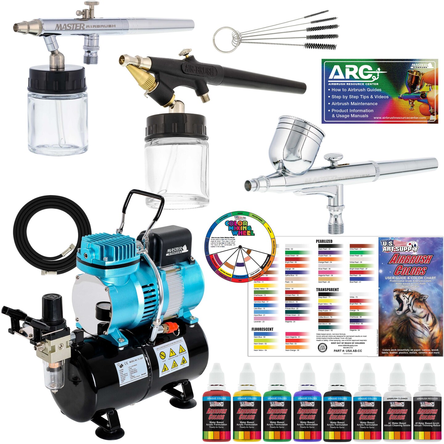 Master Airbrush MultiPurpose Airbrushing System with 3 Airbrushes, 6 U