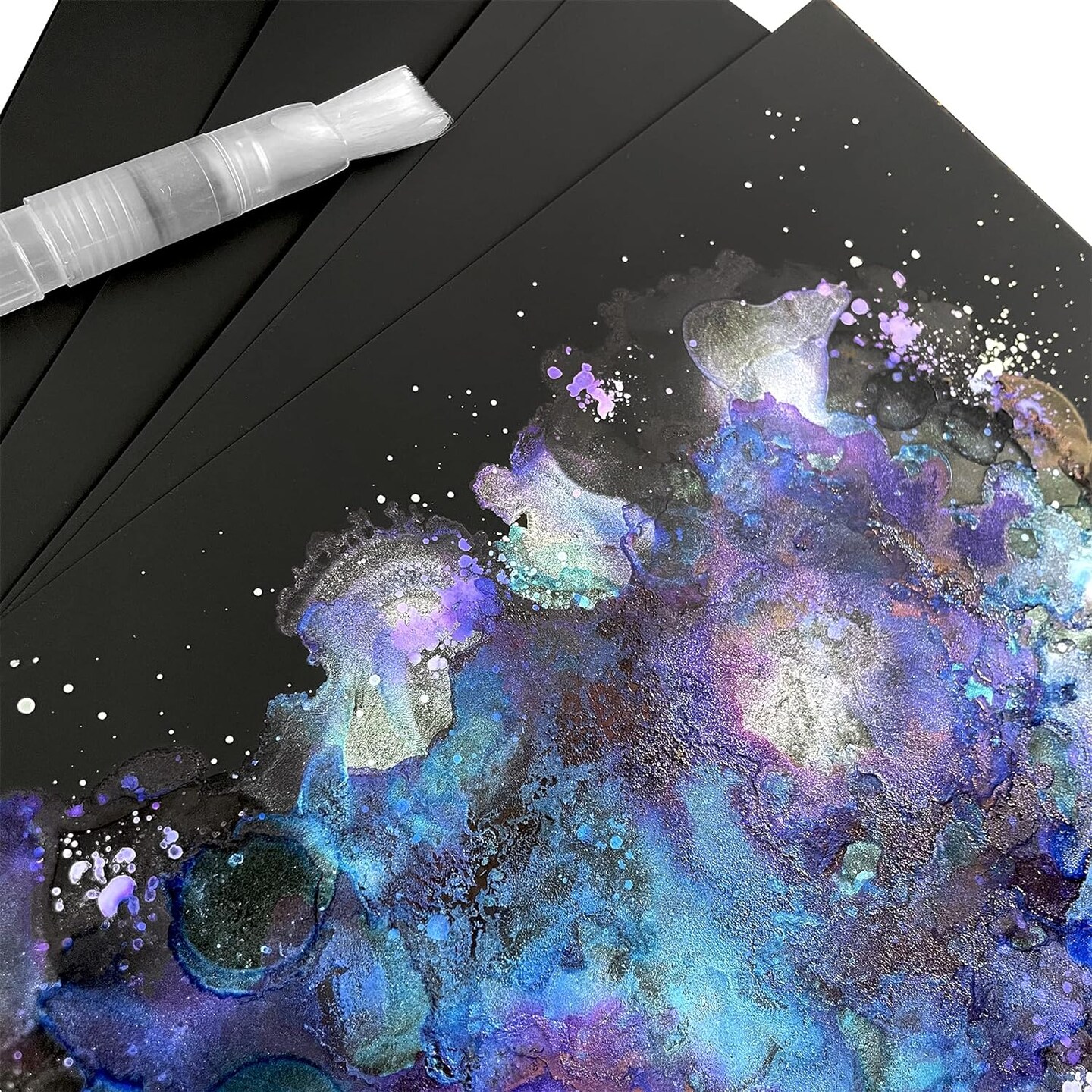 Black Alcohol Ink Paper 25 Sheets Heavy Black Art Paper for Alcohol Ink & Black Watercolor Paper, Synthetic Paper 12x12 Inches (305x305mm), 200gsm Cardstock