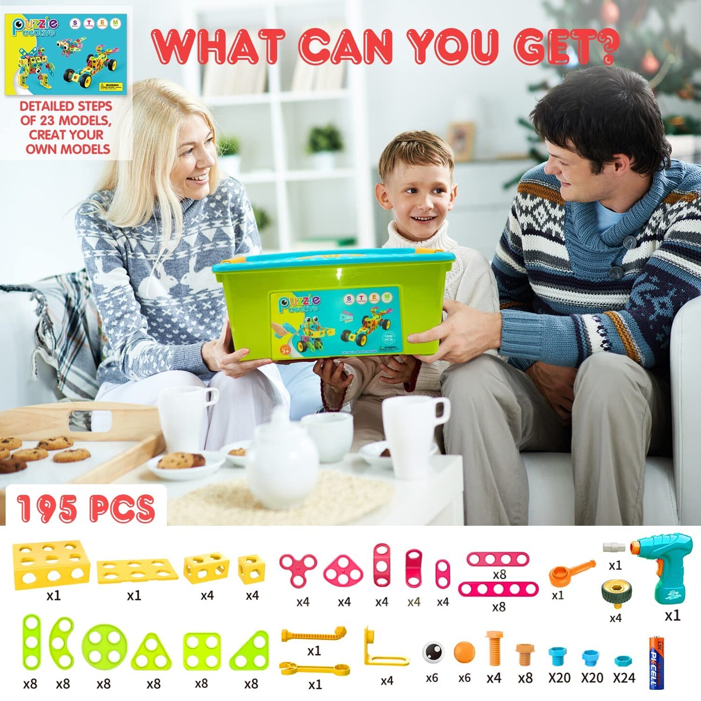 195 Pieces Educational STEM Toys for Boys and Girls Ages 3 4 5 6 7 8 9 10 Construction Building Blocks Toy Building Sets Kids Toys Creative Activities Games with Storage Box