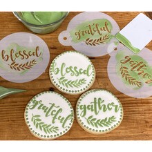 Grateful, Blessed and Gather Cookie Stencil | C993 by Designer Stencils | Cookie Decorating Tools | Baking Stencils for Royal Icing, Airbrush, Dusting Powder | Reusable Plastic Food Grade Stencil for Cookies | Easy to Use &#x26; Clean Cookie Stencil