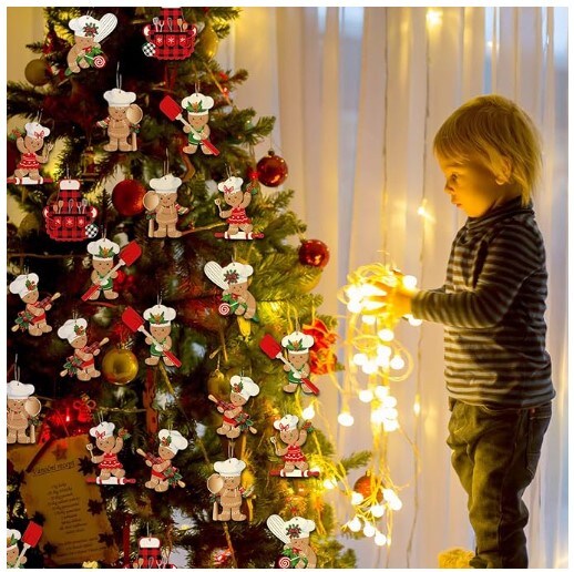 Christmas Ornaments Gingerbread Man 36 Pieces Hanging Gingerbread Wooden Christmas Tree Decoration Set