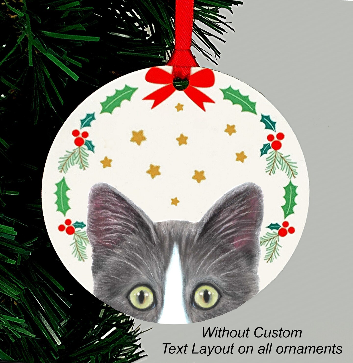 Cat Personalized Christmas Ornament Tuxedo Cat Three Cat Colors