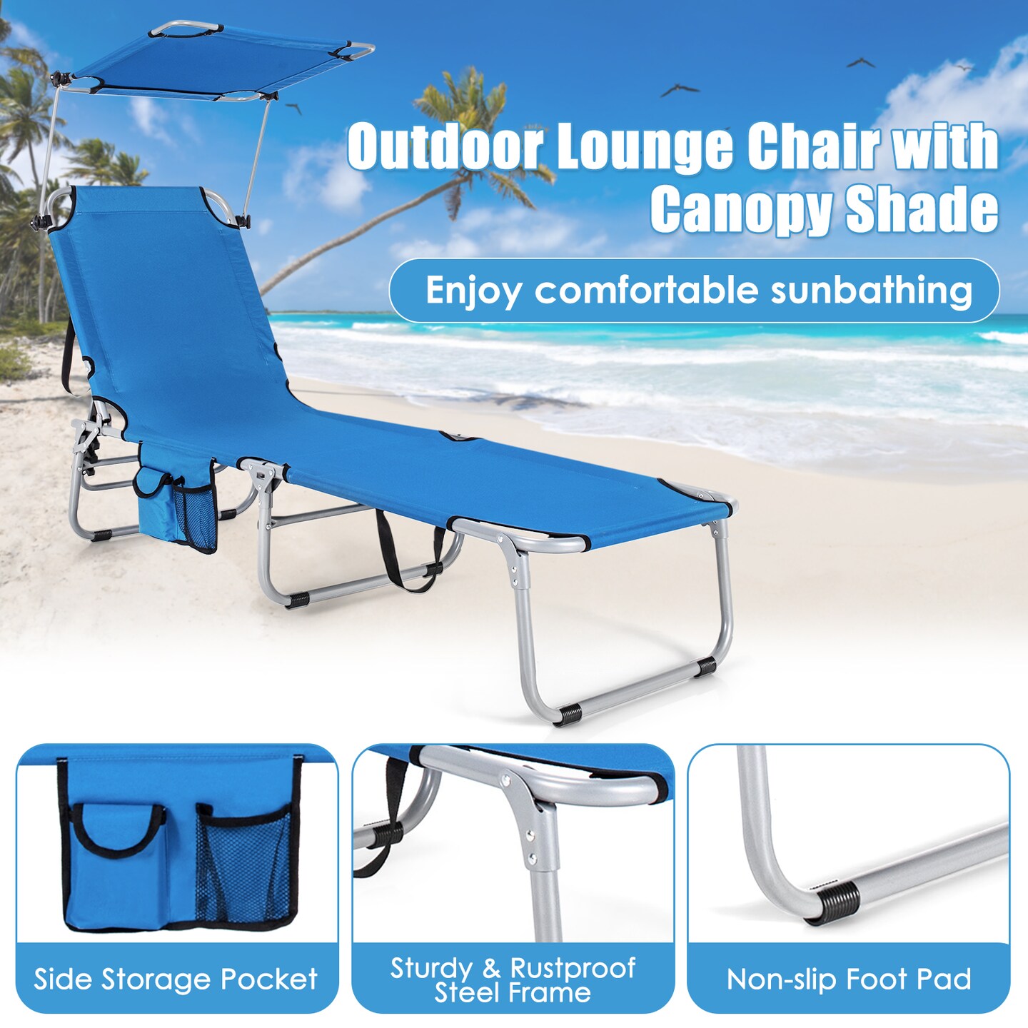 Set of 2 Portable Reclining Chair with 5 Adjustable Positions
