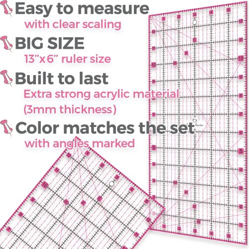 Rotary Cutter Set pink - Quilting Kit incl. 45mm Fabric Cutter, 5 Replacement Blades, A3 Cutting Mat, Acrylic Ruler and Craft Clips - Ideal for Crafting, Sewing, Patchworking, Crochet &#x26; Knitting x