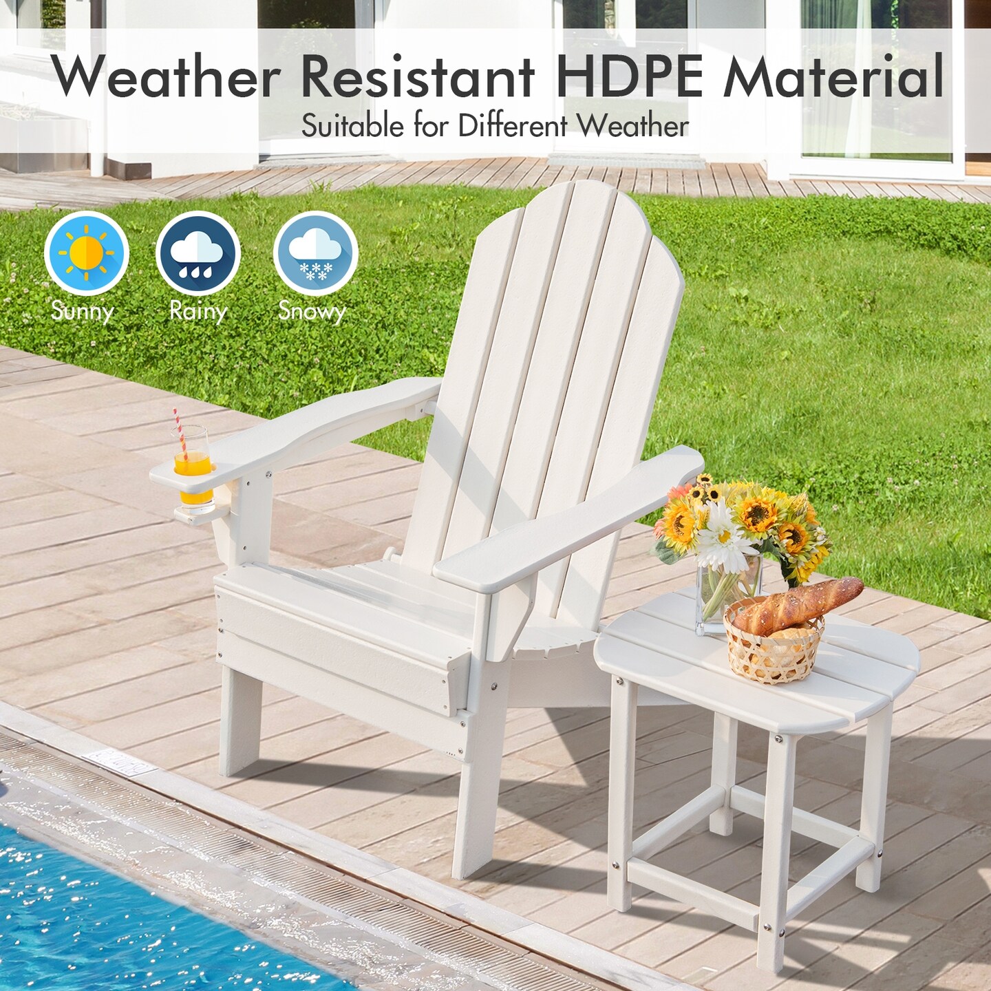 Patio Folding Adirondack Chair with Built-in Cup Holder
