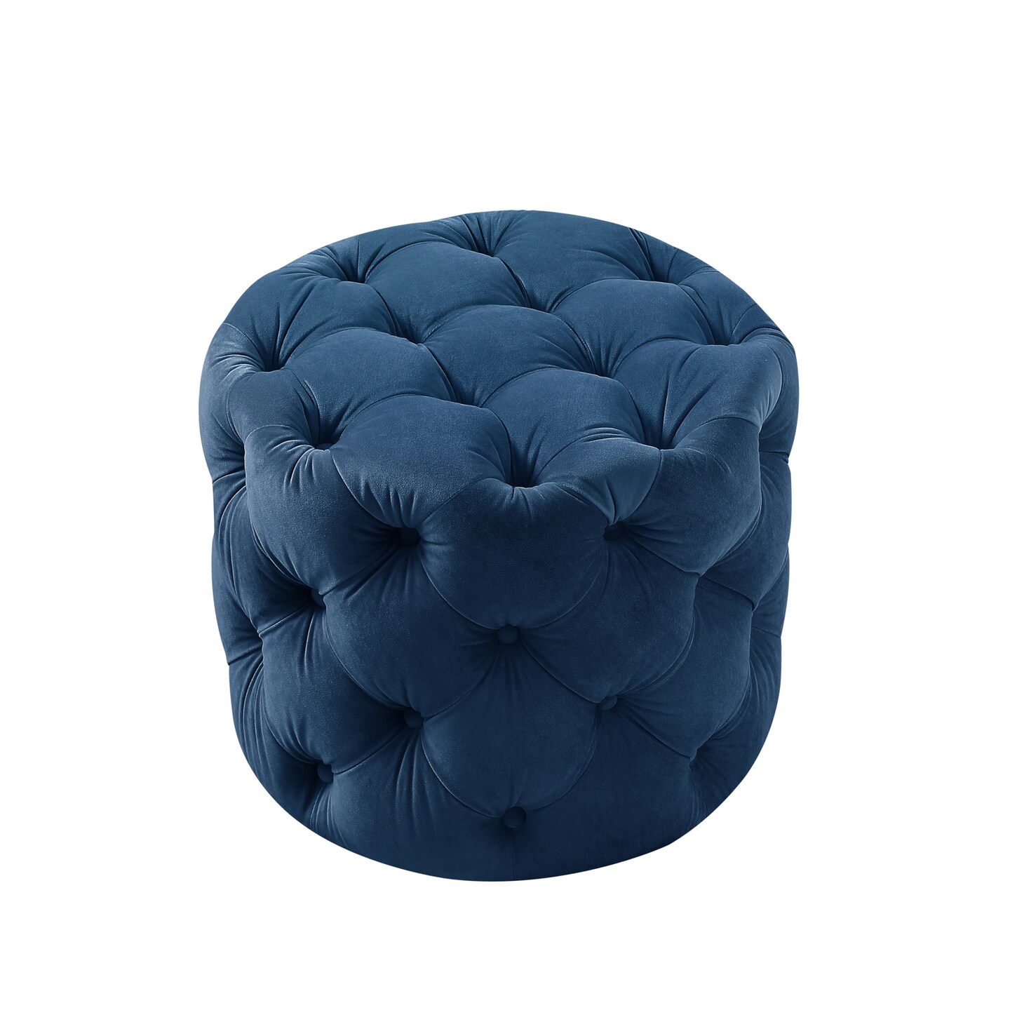 Marianna Linen/Velvet Tufted Allover Upholstered Round Ottoman, 1 Piece