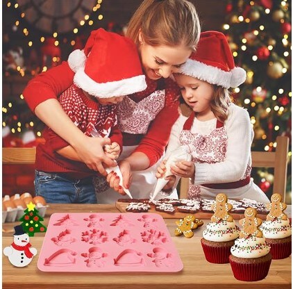 Christmas Chocolate Molds, 2 Pack Candy Molds Made of Silicone Cookies that don&#x27;t stick Baking Trays with Christmas Elements for Making Gifts and Decorating Parties (Pink)