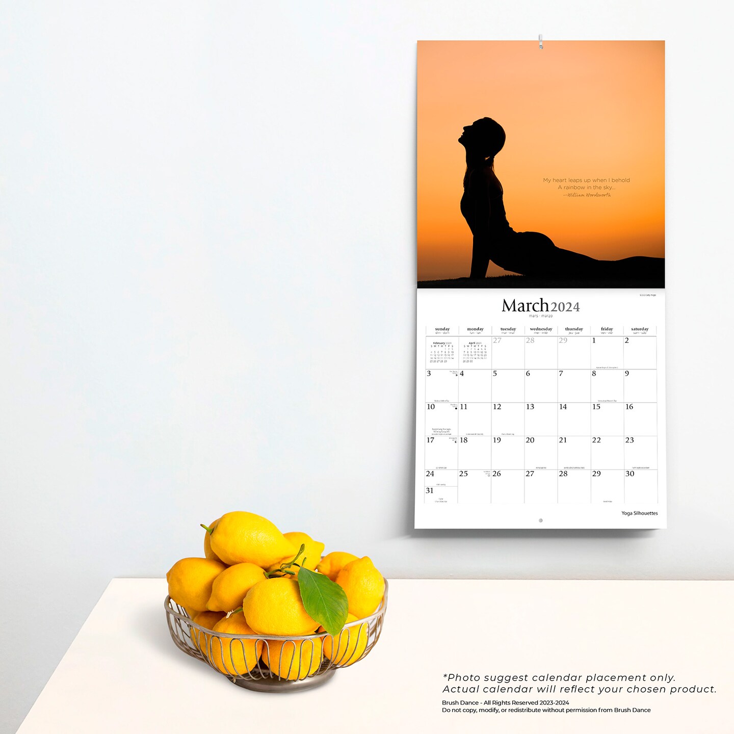 Yoga Silhouettes | 2024 12 x 24 Inch Monthly Square Wall Calendar | Brush Dance | Inspiration Meditation Namaste
