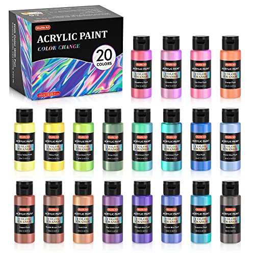 Shuttle Art Color Change Acrylic Paint, 20 Chameleon Colors Acrylic Paint, 60ml/2oz Bottles, Iridescent Paint for Artists, Beginners, Kids Painting & Crafting on Canvas, Rocks, Wood, Fabric, Ceramic