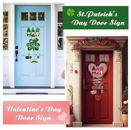 2 pcs St. Patrick&#x27;s Day Decorations Valentine&#x27;s Day Door Sign Gnome Heart Shamrock Shaped Felt Hanging Signs for Front Door Home Window Wall Farmhouse Office Party Supplies