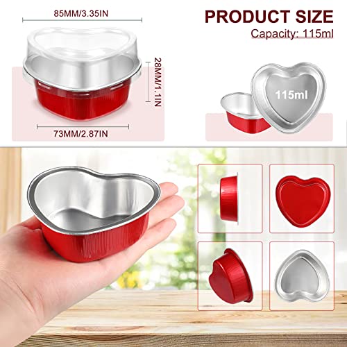 Heart Shaped Cake Pans with Lids, 3.4 Ounces/ 100 ml, Aluminum Foil Mini Disposable Heart Cupcake Pans for Valentine&#x27;s Day Wedding Parties (Gold, Red, Pink, White,60 Sets)