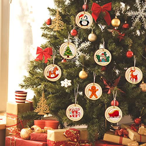 Max Fun Natural Wood Slices 30Pcs 2.4-2.8&#x27;&#x27; Craft Wood Kit Christmas Ornaments Unfinished Predrilled with Hole Wooden Circles for Arts and Crafts Christmas Holiday Ornaments DIY Crafts