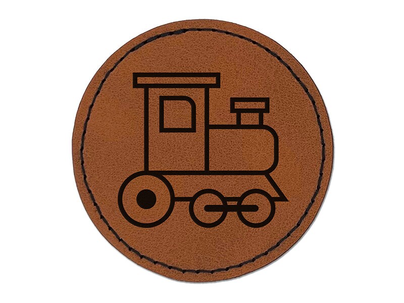 Cute Train Round Iron-On Engraved Faux Leather Patch Applique - 2.5"