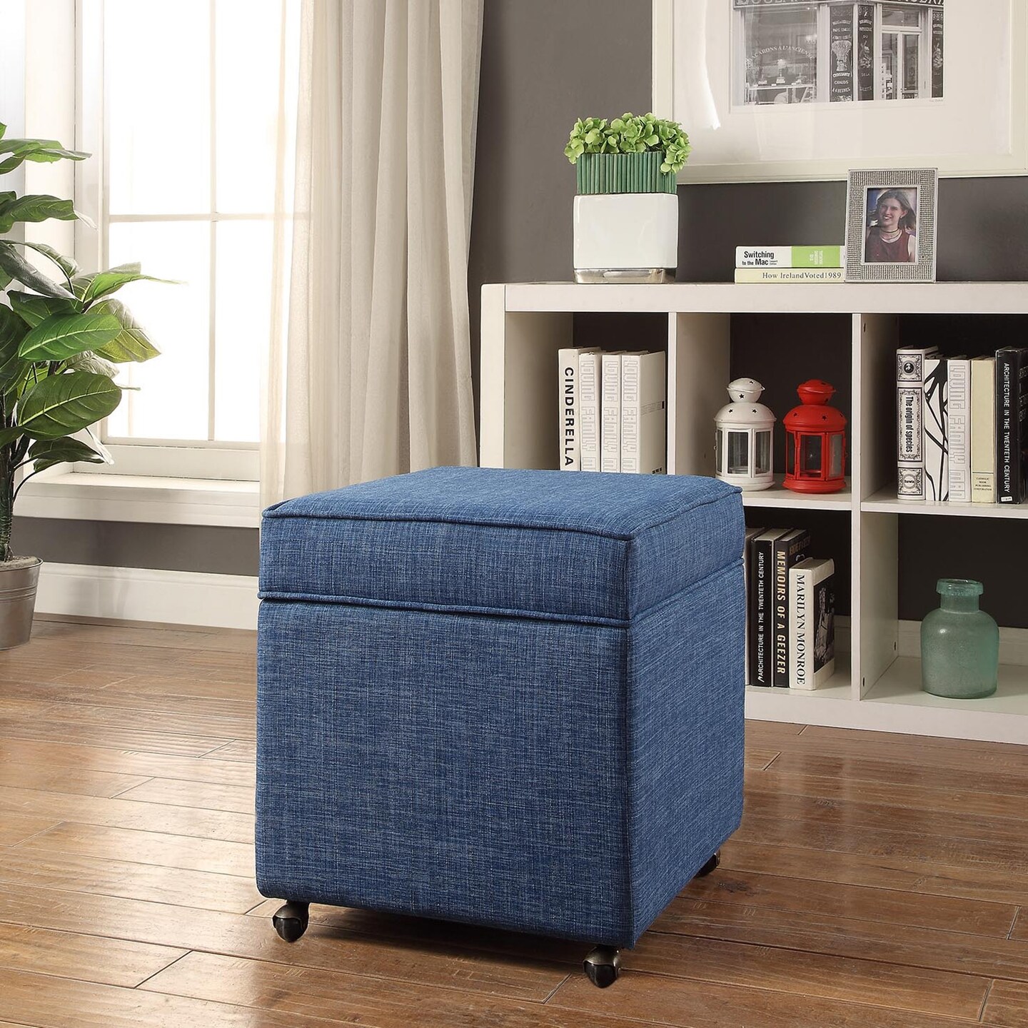 Laurie Linen Upholstered Rolling Cube Storage Ottoman