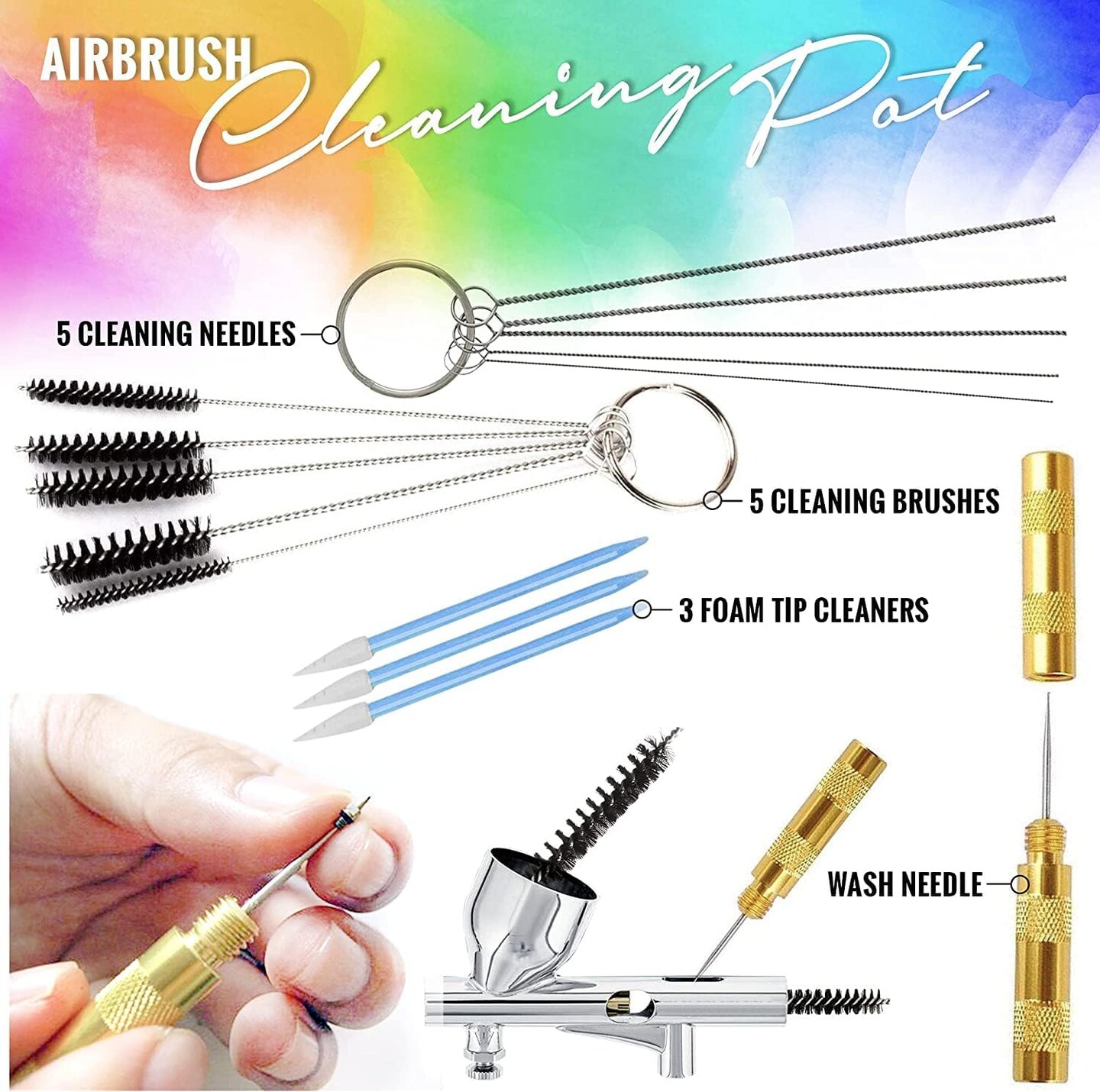 Air Brush Painting Set - Jacquard Opaque Airbrush Exciter Pack (9 Bottles .5oz) - Airbrush Cleaner Pot and Brush Cleaner Fluid (4 fl oz) from Pixiss - Acrylic Set and Airbrush Accessories G