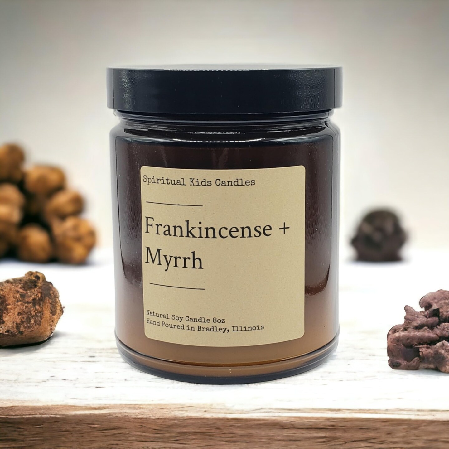 Frankincense &#x26; Myrrh 8oz Glass Jar Candle Hand Poured with All Natural Soy Wax and Fragrant/ Essential Oils