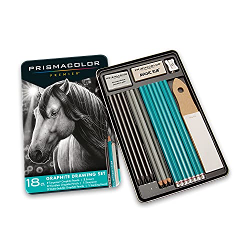18 Piece Set Premier Graphite Drawing Pencils with Erasers & Sharpeners,