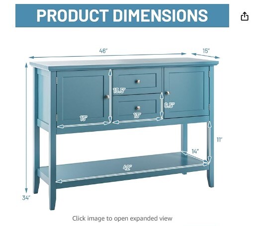 Buffet Sideboard, Console Table for Living Room Kitchen Dining Room Furniture (Blue), with 2 Wood Storage Drawers and an Open Shelf