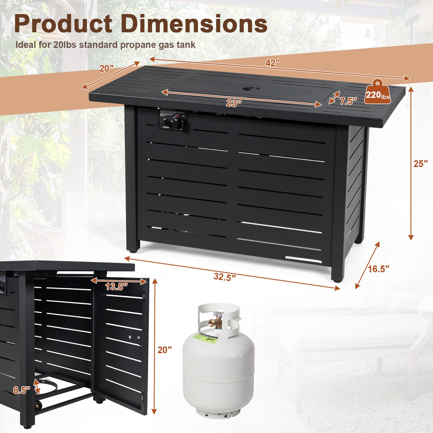 42 Inch 60 000 Btu Rectangular Propane Gas Fire Pit Table