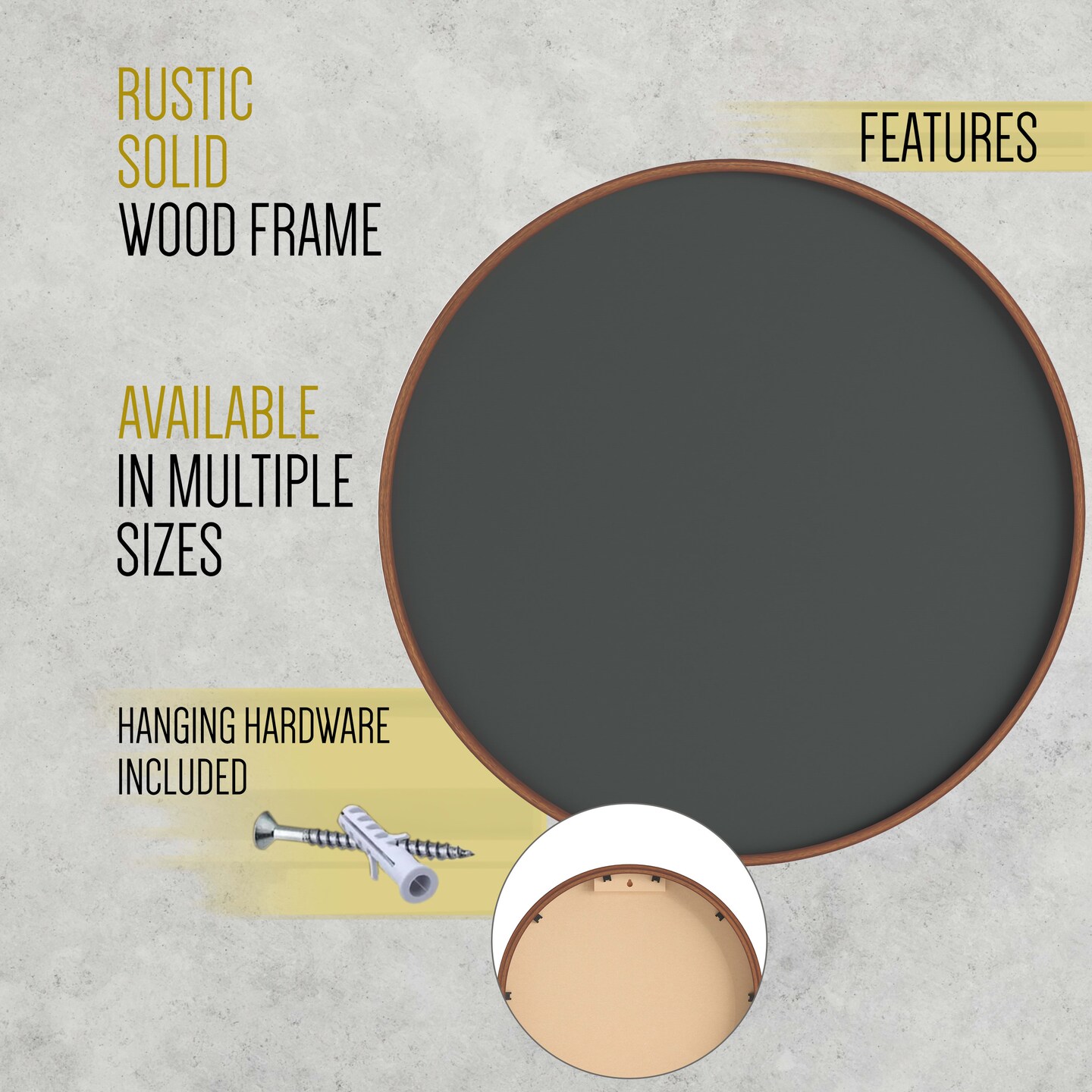 HBCY Creations Round Wood Framed Wall Mounted Magnetic Chalkboards with Eraser and Chalk