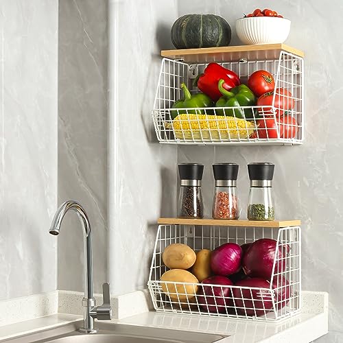 Mefirt Fruit Basket, 2Tier Bowl for Kitchen Counter, Stackable Wall