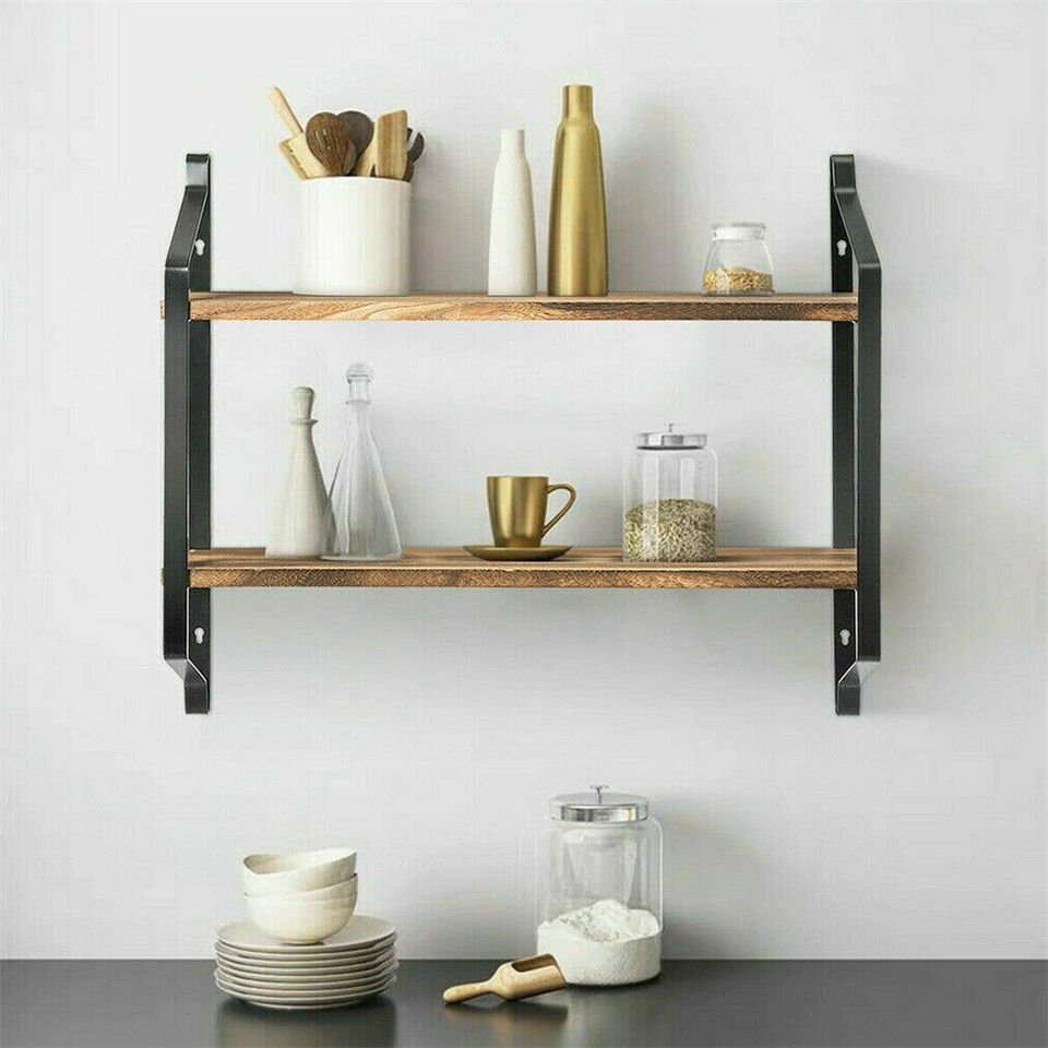 2 Layer Floating Shelves Industrial Wall Storage Rack.