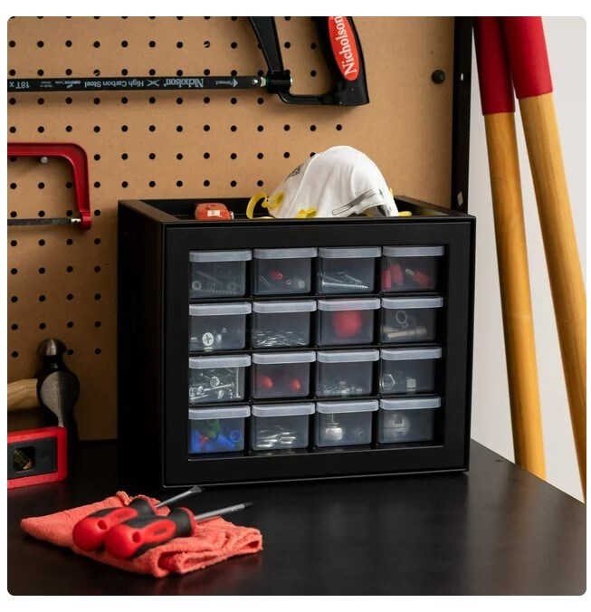 Cabinet with 16 Drawers for Small Parts and Hardware, White