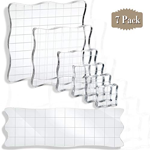 7 Pieces Acrylic Stamp Blocks Set Clear Stamping Blocks Tools with Grid and Grip, Decorative Stamp Blocks for Kids Scrapbooking Crafts Making, DIY Crafts Ornaments