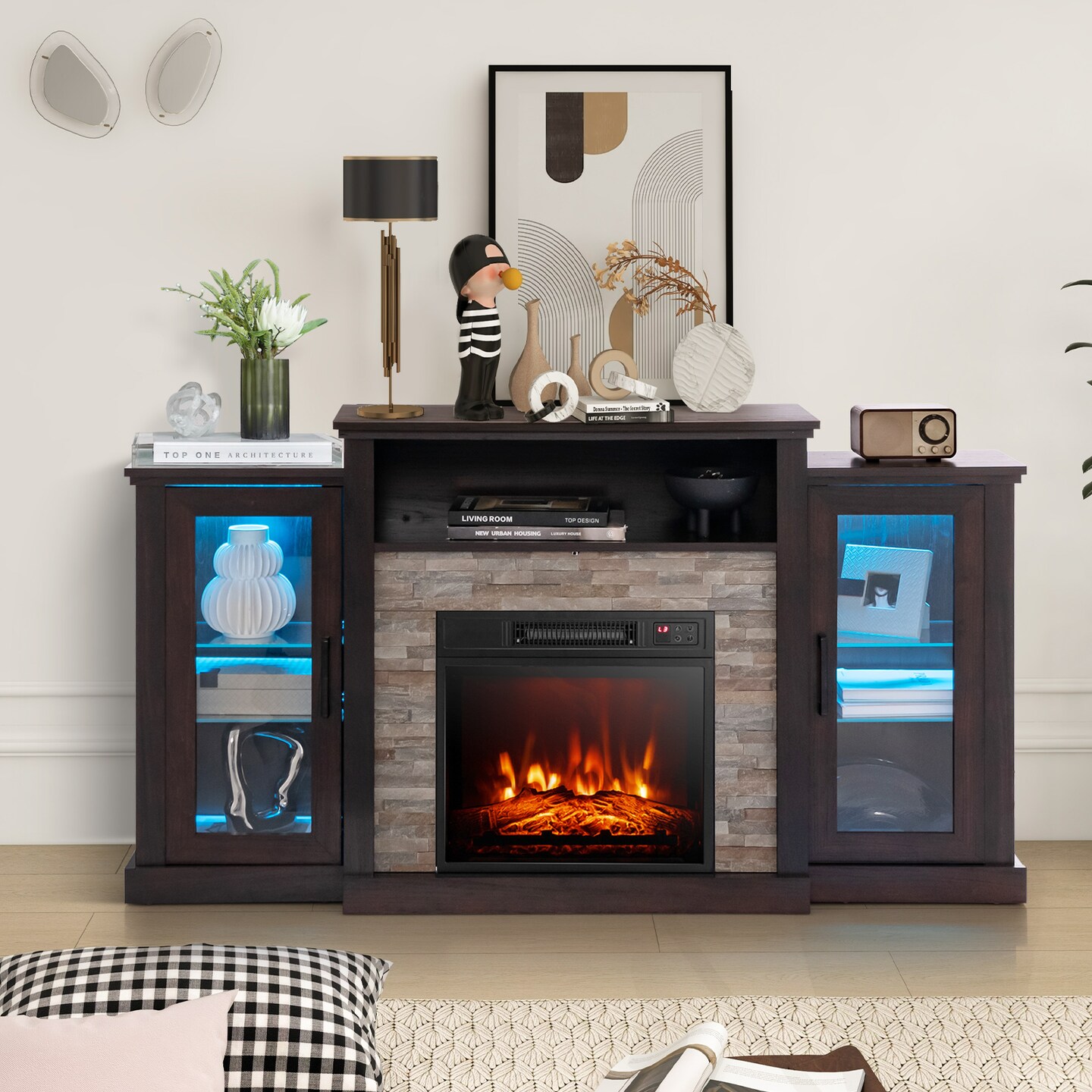 Fireplace Entertainment Center Stand with 16-Color LED Lights for TVs
