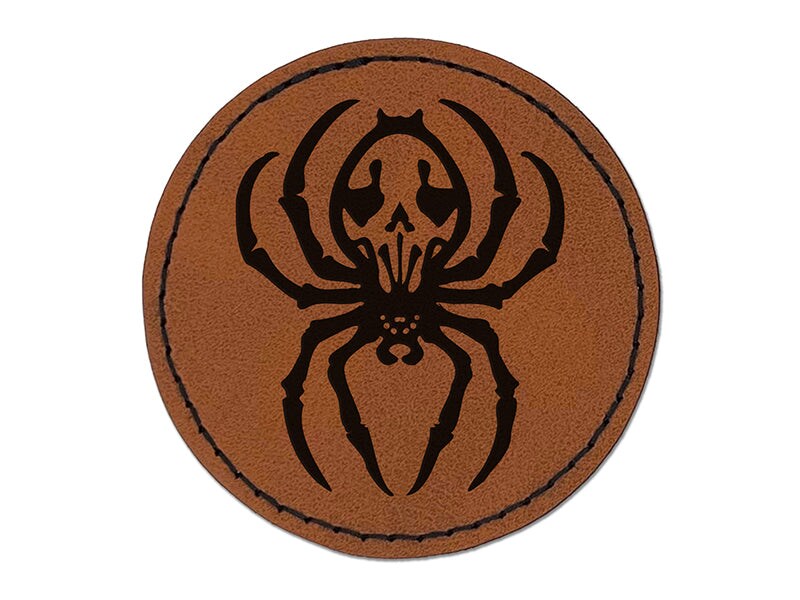 Spooky Spider with Skeleton Skull Markings Round Iron-On Engraved Faux ...