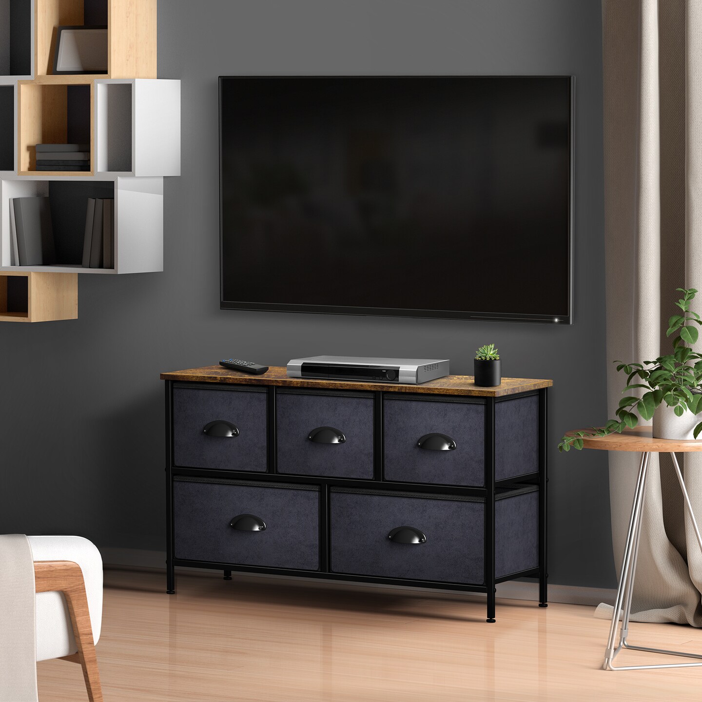 Sorbus Dresser with 5 Drawers - Storage Chest Organizer Unit with Steel Frame, Wood Top, Easy Pull Fabric Bins - Long Wide TV Stand for Bedroom Furniture, Hallway, Closet &#x26; Office Organization