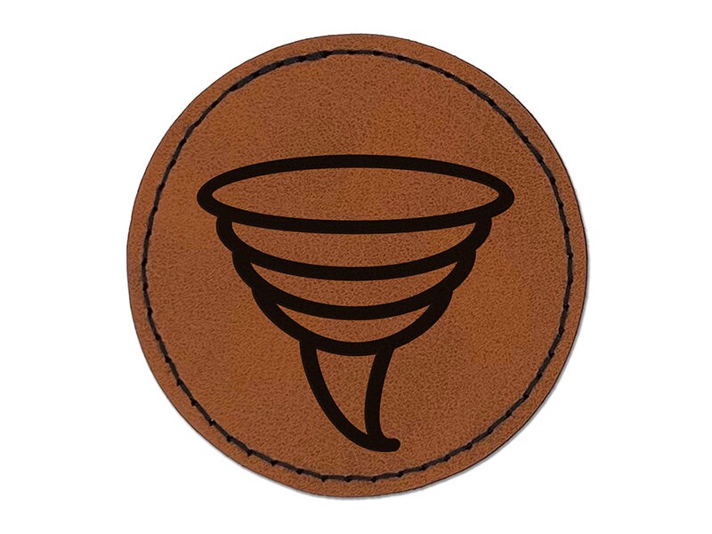 Tornado Icon Round Iron-On Engraved Faux Leather Patch Applique - 2.5&#x22;