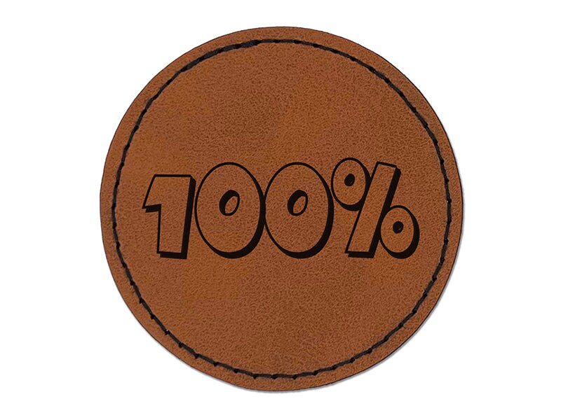 100 Percent Grade School Round Iron-On Engraved Faux Leather Patch Applique - 2.5"