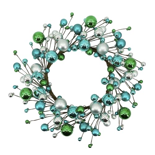 20 inches Christmas Winter Wreath for Front Door, Artificial Door Wreath with Welcome Sign and Ornaments, Xmas Wreath for Window Wall Fireplace Farmhouse Holiday Party Decoration