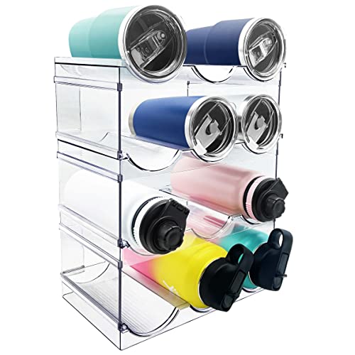 Water Bottle Organizer, Stackable Kitchen Pantry Organization and Storage Shelf, Plastic Holder for Fridge Kitchen Cabinet Organizer and Storage, Tumbler Travel Mug Cup Organizer
