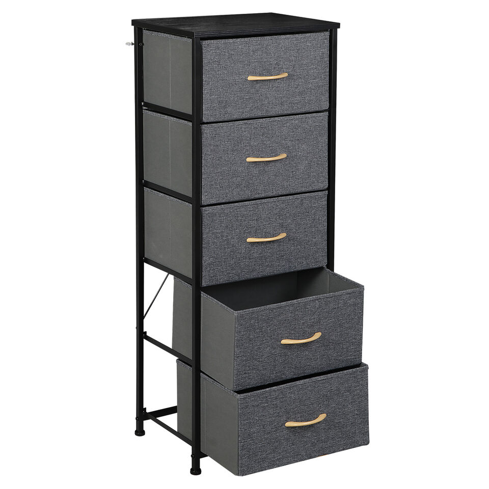Tall Vertical Dresser Storage Tower with 5 Drawers &#x26; Metal Frame.