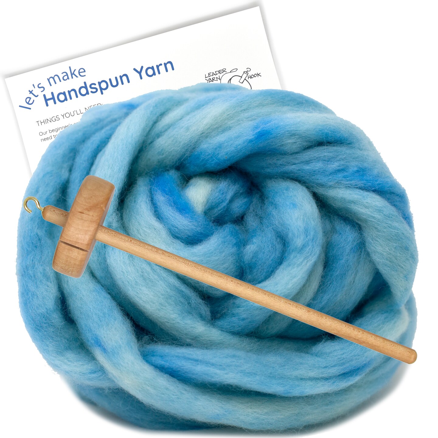 LEARN TO SPIN - Beginner&#x27;s Spinning Kit with Hand Dyed BFL Roving, Drop Spindle &#x26; Printed Instructions w/ Video. Many Colors.