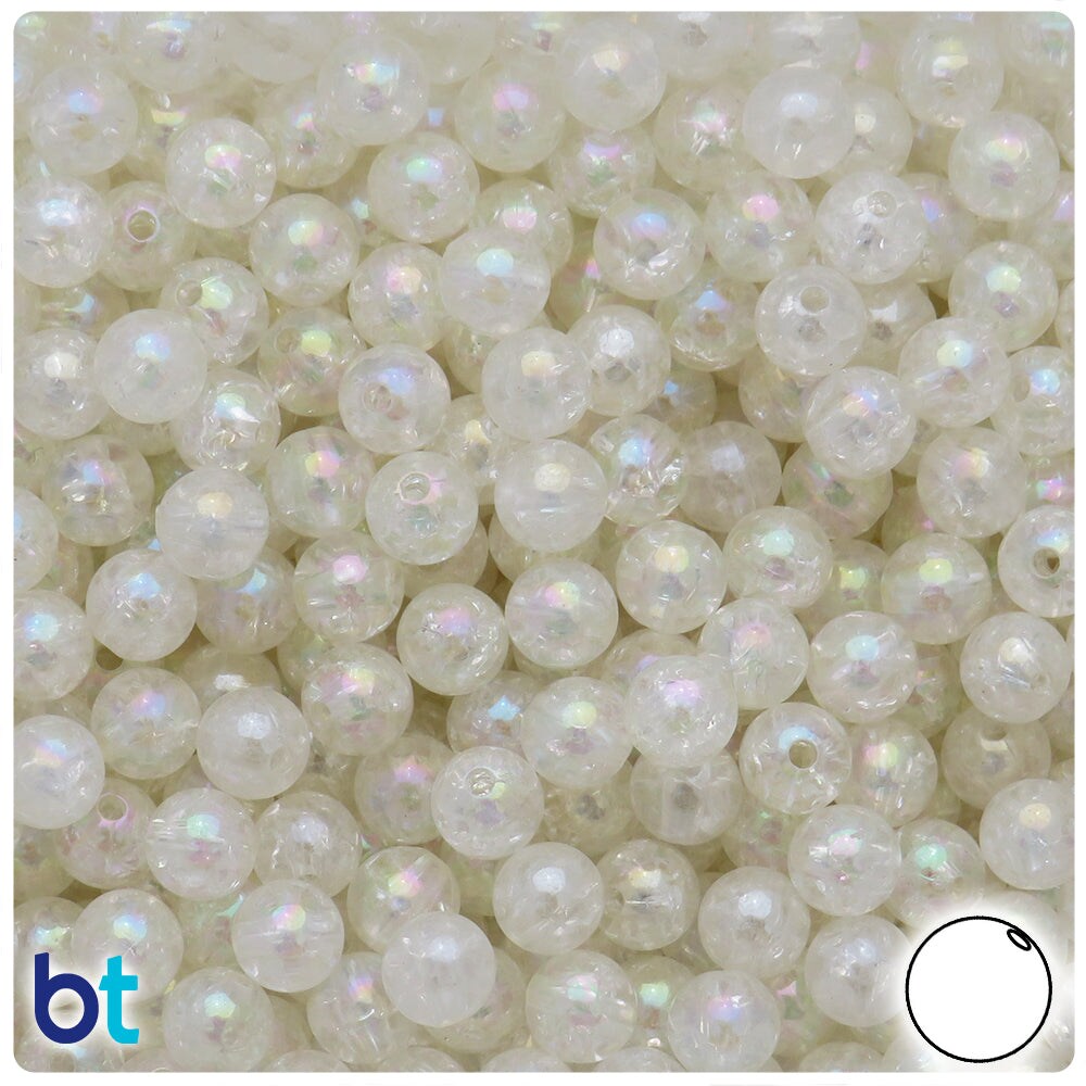 BeadTin Clear Transparent AB 8mm Round Plastic Craft Beads - Crackle Effect (150pcs)