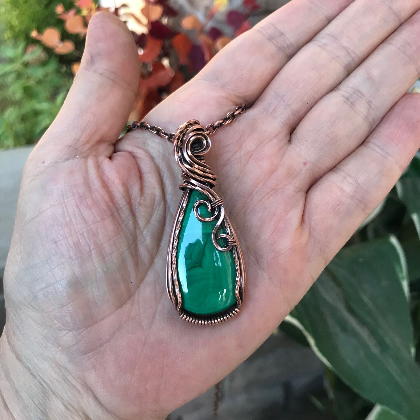 Wire wrap Malachite pendant online necklace