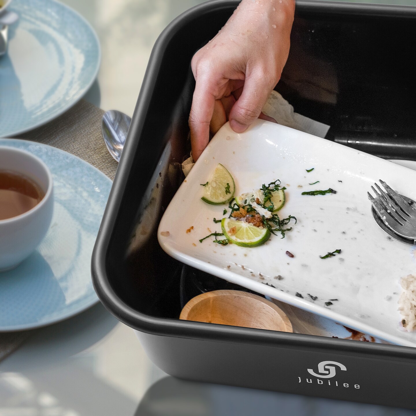 Jubilee 4-Pk Plastic Storage Bin, Black Bus Utility Tub - Heavy Duty Commercial Dishwashing Box for Restaurant Kitchen Organization and Storage